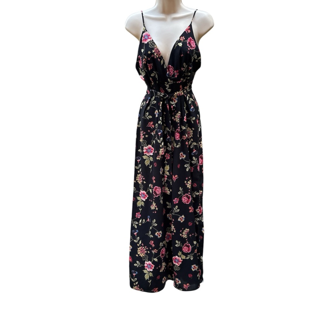 Timing Women's Wide-Leg Jumpsuit/ Romper Pants Black With Floral Print Size S